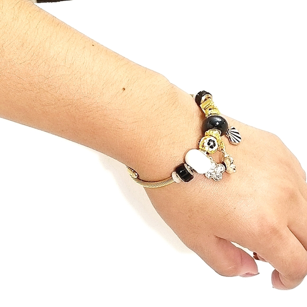 14K Gold Plated Black Charm Bracelet. New